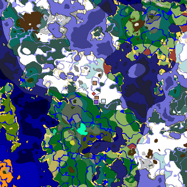Predicted biome map of Java 26.3 seed -3859566960616235972 around estimated spawn