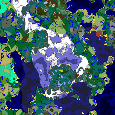 Predicted biome map of Java 26.3 seed 6823713500653112353 around estimated spawn