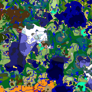 Predicted biome map of Java 26.3 seed -3069772551939226611 around estimated spawn