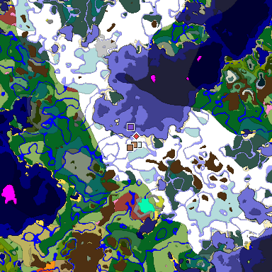 Predicted biome map of Java 26.3 seed -585205161394296896 around estimated spawn
