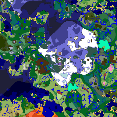Predicted biome map of Java 26.3 seed -1596935460052342573 around estimated spawn