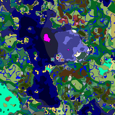 Predicted biome map of Java 26.3 seed -5168566819144703239 around estimated spawn