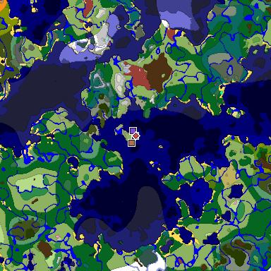 Predicted biome map of Java 26.3 seed -3384713741106644758 around estimated spawn