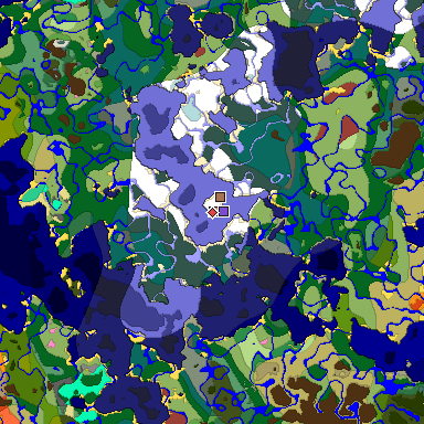 Predicted biome map of Java 26.3 seed -2422201947616479127 around estimated spawn