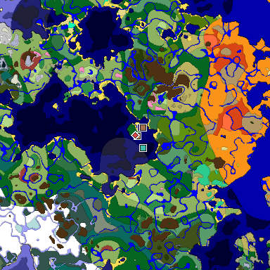 Predicted biome map of Java 26.3 seed -5165930633864903262 around estimated spawn