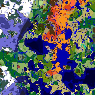 Predicted biome map of Java 26.3 seed -1932816139374307326 around estimated spawn