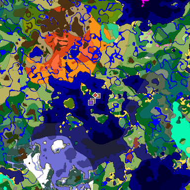 Predicted biome map of Java 26.3 seed -8518226200480830781 around estimated spawn