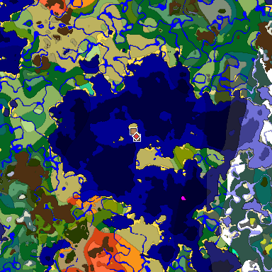 Predicted biome map of Java 26.3 seed 3678151364096416876 around estimated spawn
