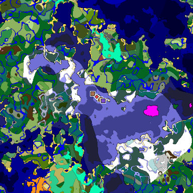Predicted biome map of Java 26.3 seed 7935114072778141826 around estimated spawn