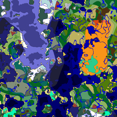 Predicted biome map of Java 26.3 seed -3581335888816641027 around estimated spawn