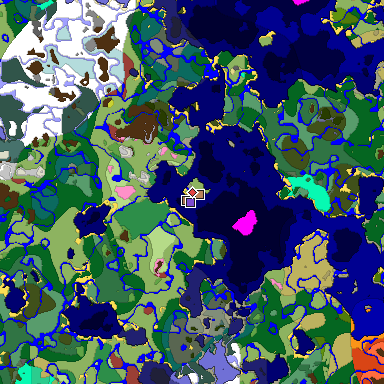 Predicted biome map of Java 26.3 seed 7489706220367337635 around estimated spawn