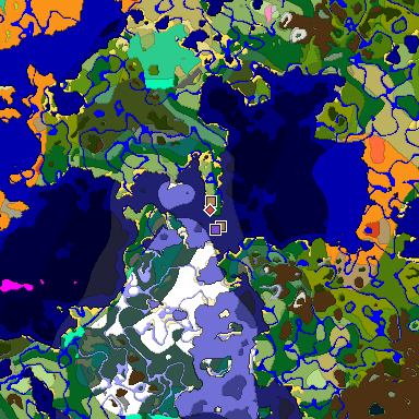 Predicted biome map of Java 26.3 seed -6231822923809509744 around estimated spawn