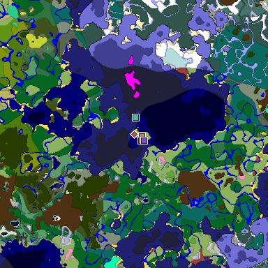 Predicted biome map of Java 26.3 seed 3883486048093254515 around estimated spawn