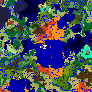 Predicted biome map of Java 26.3 seed 7748724396762619990 around estimated spawn