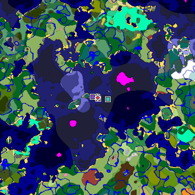 Predicted biome map of Java 26.3 seed 8686850900796679777 around estimated spawn