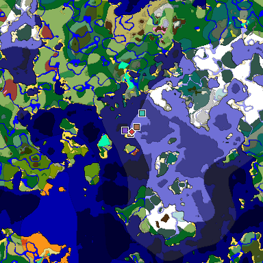 Predicted biome map of Java 26.3 seed -2430180093355177358 around estimated spawn