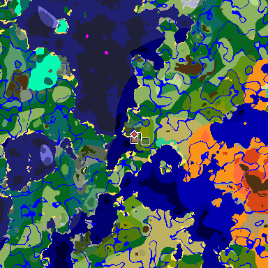 Map of Minecraft seed 1752064580357774462 around spawn