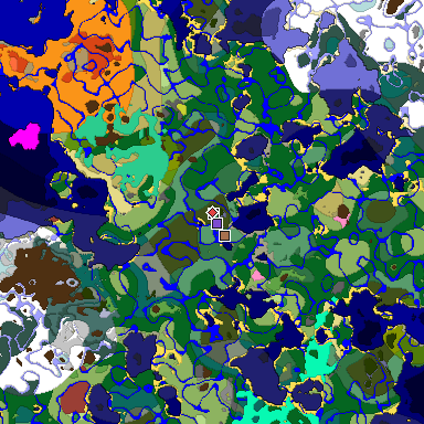 Predicted biome map of Java 26.3 seed 9217938522188071820 around estimated spawn