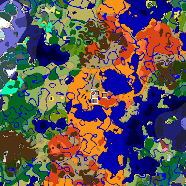 Predicted biome map of Java 26.3 seed -894114763608080571 around estimated spawn