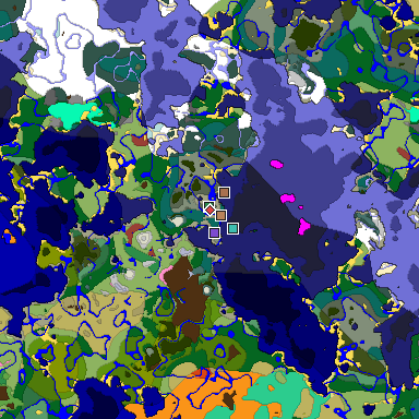 Predicted biome map of Java 26.3 seed -2802132194951007886 around estimated spawn