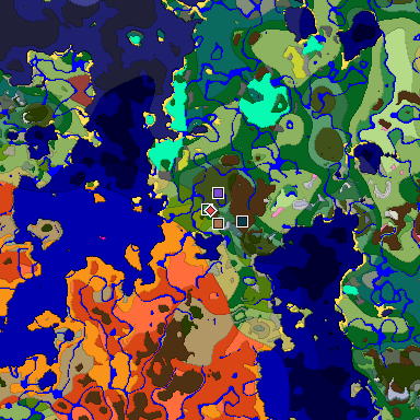 Predicted biome map of Java 26.3 seed 2860893596553553820 around estimated spawn