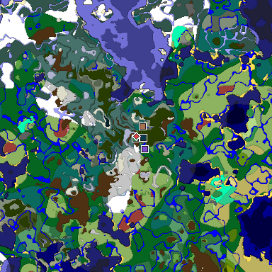 Predicted biome map of Java 26.3 seed -7255309602837625717 around estimated spawn
