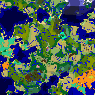 Predicted biome map of Java 26.3 seed 8607028548724848356 around estimated spawn