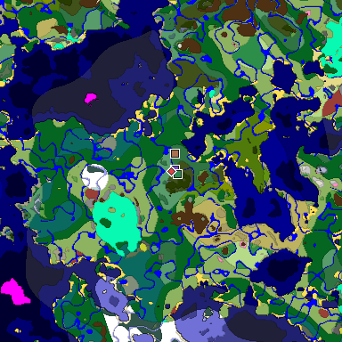 Predicted biome map of Java 26.3 seed -6821349812234033736 around estimated spawn