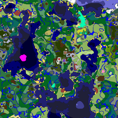 Predicted biome map of Java 26.3 seed -2774152226263711664 around estimated spawn