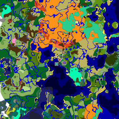 Predicted biome map of Java 26.3 seed -3977511275305055618 around estimated spawn