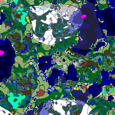 Predicted biome map of Java 26.3 seed -4703201176374128555 around estimated spawn