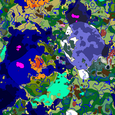 Predicted biome map of Java 26.3 seed -5571184421009503036 around estimated spawn