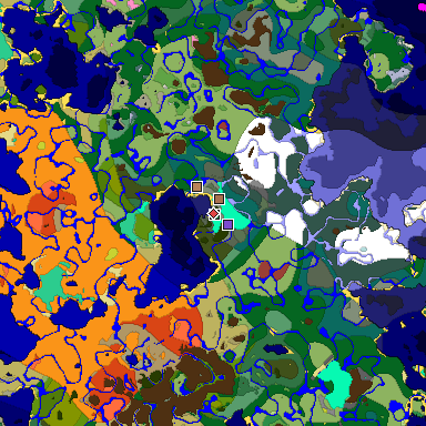 Predicted biome map of Java 26.3 seed -8476101065276046061 around estimated spawn