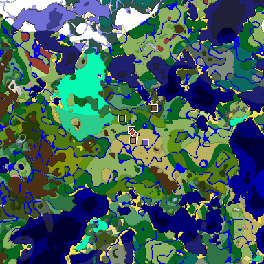 Predicted biome map of Java 26.3 seed 1145450731230574102 around estimated spawn