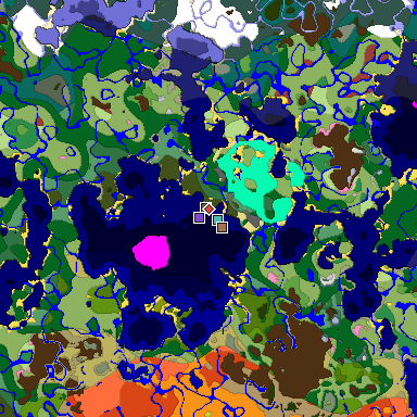 Predicted biome map of Java 26.3 seed -1713135750912827694 around estimated spawn