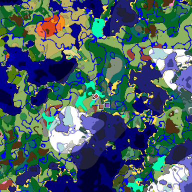 Predicted biome map of Java 26.3 seed 8396541507245133887 around estimated spawn