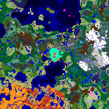 Predicted biome map of Java 26.3 seed 4144555348361008092 around estimated spawn