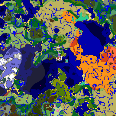 Predicted biome map of Java 26.3 seed -2650916982096610040 around estimated spawn