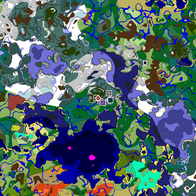 Predicted biome map of Java 26.3 seed -7940731738451174835 around estimated spawn