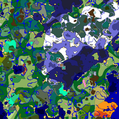 Predicted biome map of Java 26.3 seed -5965225949867959369 around estimated spawn