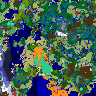 Predicted biome map of Java 26.3 seed 9131955813876656574 around estimated spawn
