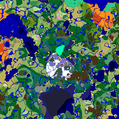 Predicted biome map of Java 26.3 seed 8834824060480552848 around estimated spawn