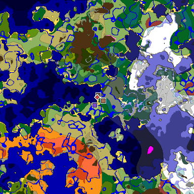 Predicted biome map of Java 26.3 seed -5907762136195042917 around estimated spawn