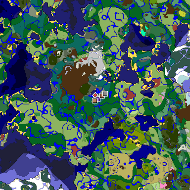 Predicted biome map of Java 26.3 seed 2394482875639408398 around estimated spawn