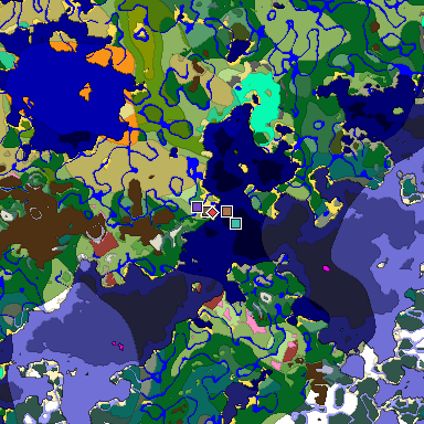 Predicted biome map of Java 26.3 seed -5600049789578661953 around estimated spawn