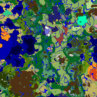 Predicted biome map of Java 26.3 seed 8184405083825289296 around estimated spawn