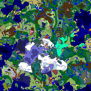 Predicted biome map of Java 26.3 seed 7691761851050138585 around estimated spawn