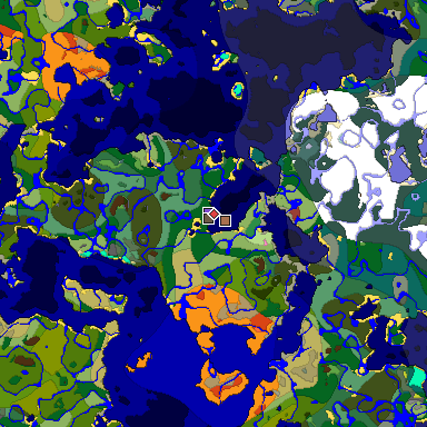 Predicted biome map of Java 26.3 seed -7730497302079155406 around estimated spawn