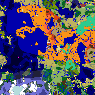 Predicted biome map of Java 26.3 seed 7596660165970735828 around estimated spawn