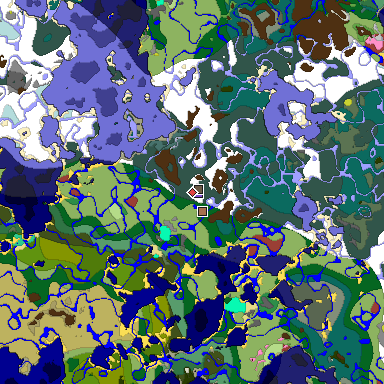 Predicted biome map of Java 26.3 seed -4290391945382284107 around estimated spawn